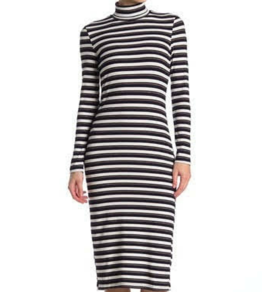 NSR Quinn Stripe Rib Knit Midi Dress